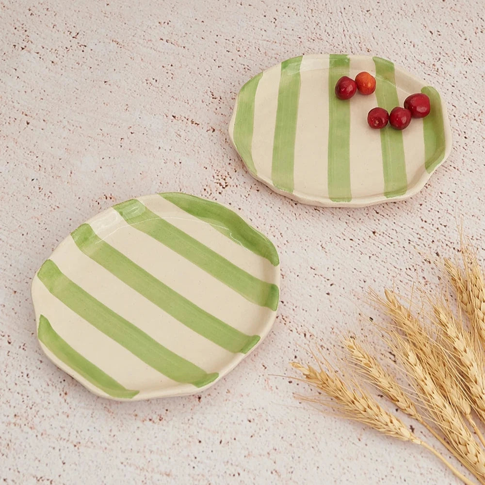 Green Stripe Cookie Plate | Ceramic