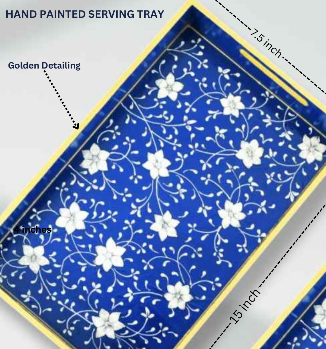 "AZRAQ" HAND-PAINTED SERVING TRAY