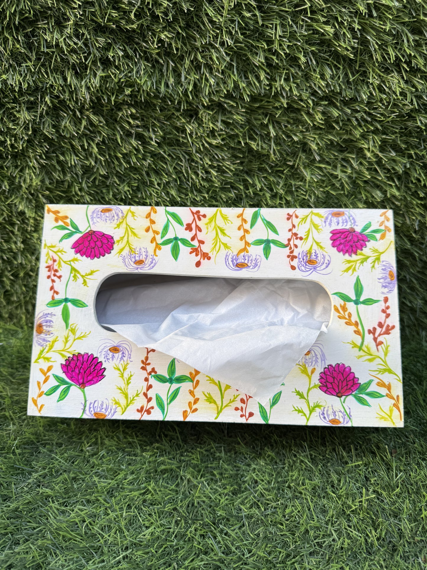 FLORAL HAND-PAINTED TISSUE BOX