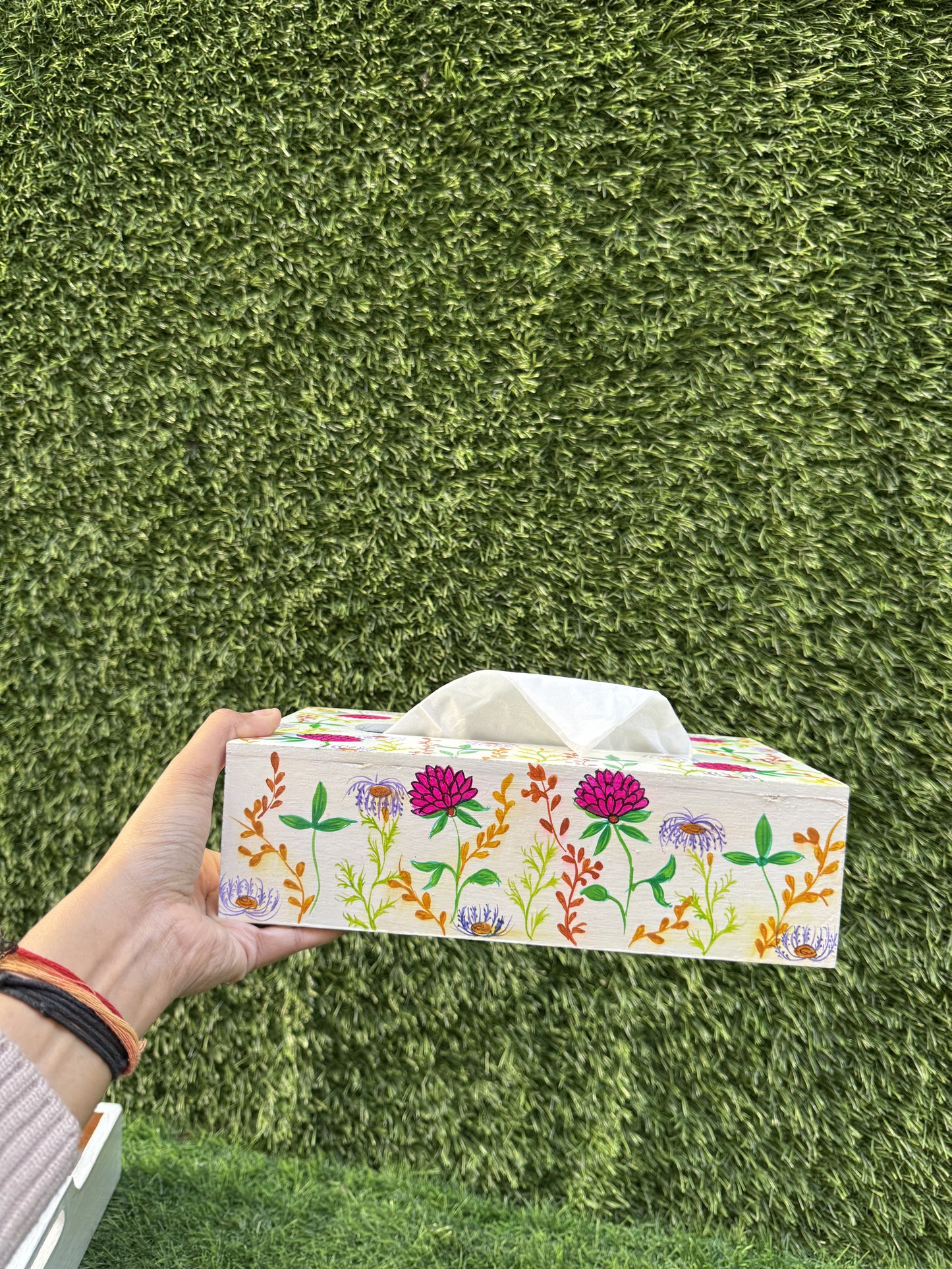 FLORAL HAND-PAINTED TISSUE BOX