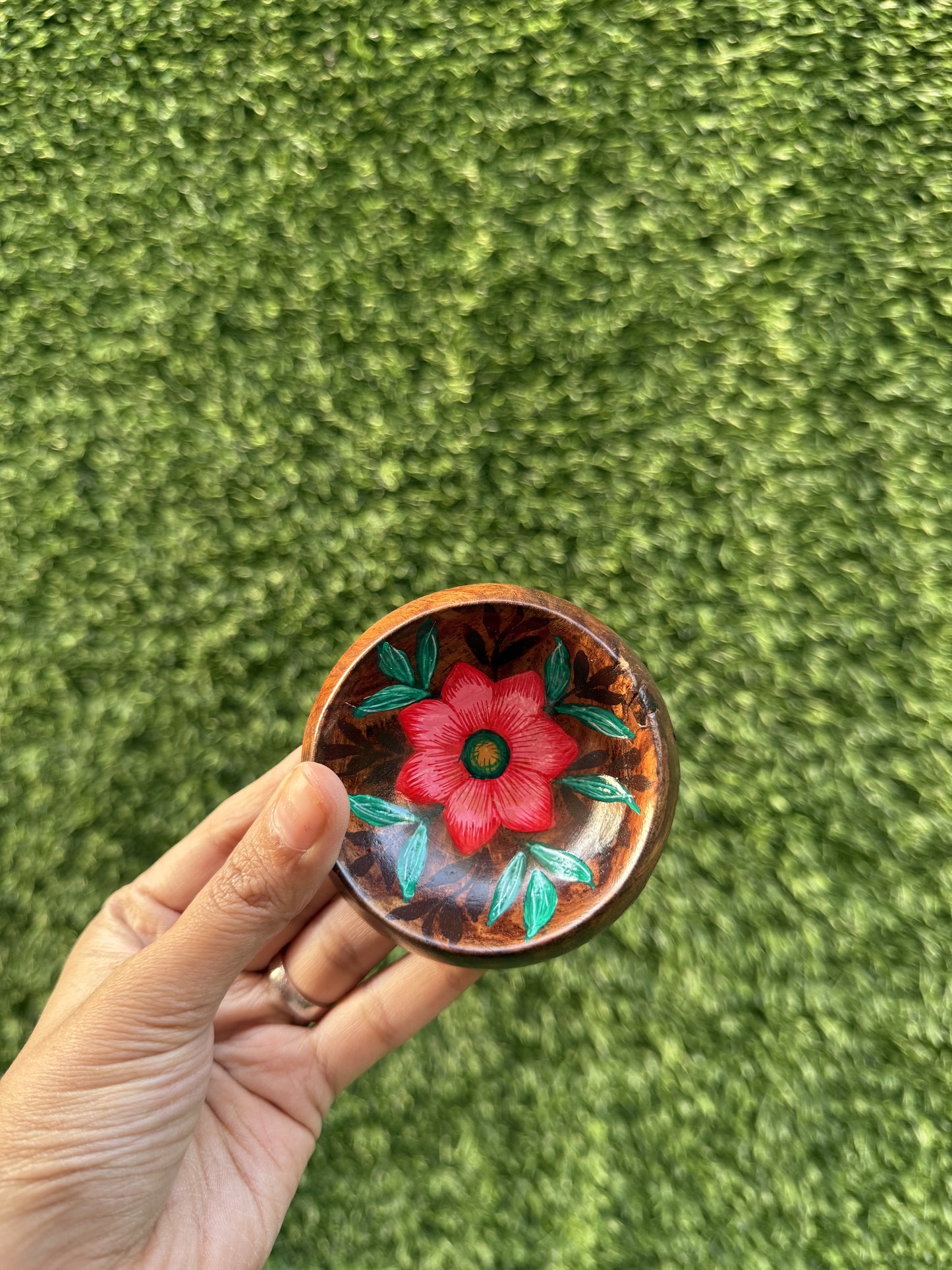 RED FLORA HAND-PAINTED TRINKET TRAY