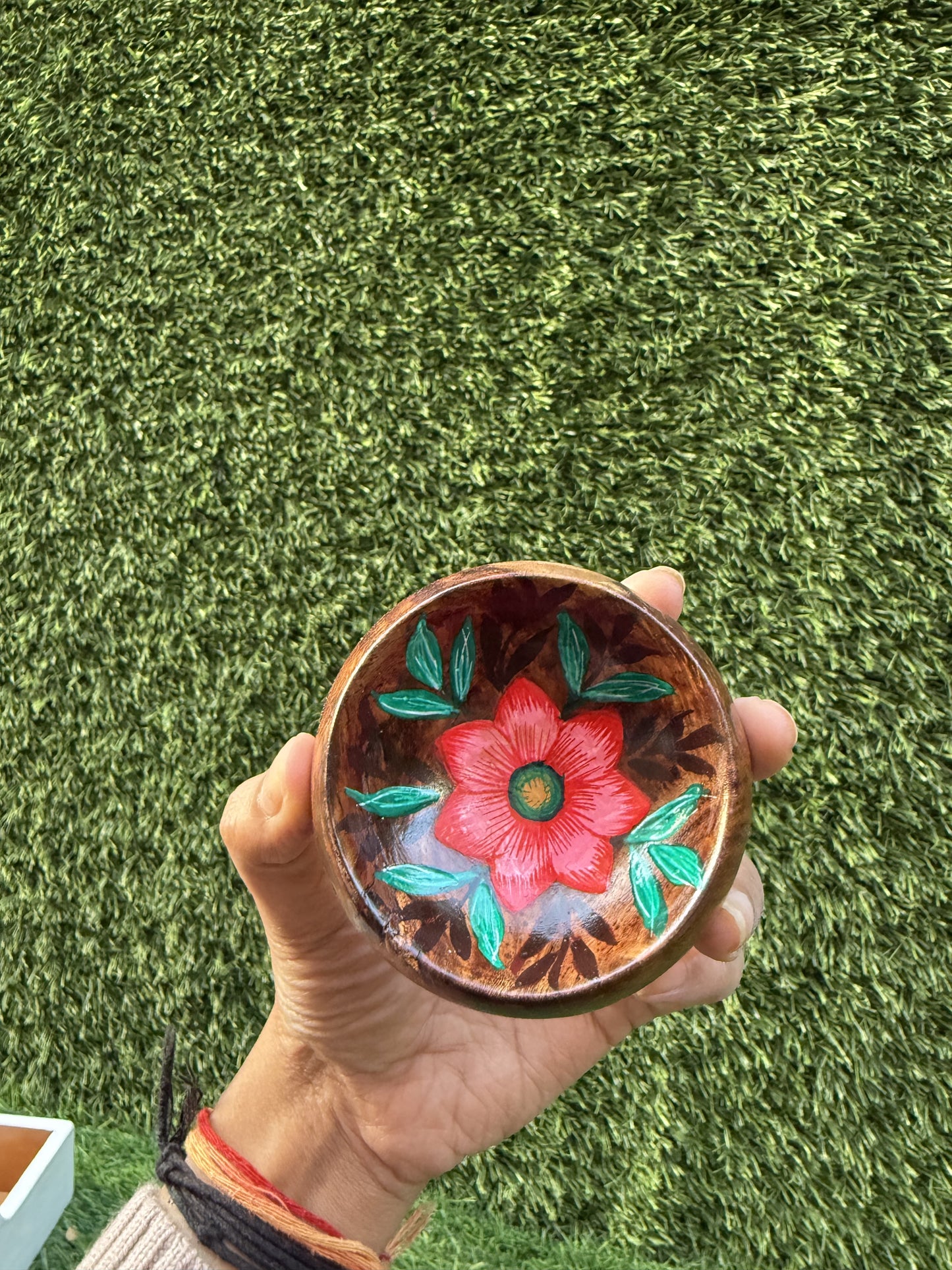 RED FLORA HAND-PAINTED TRINKET TRAY
