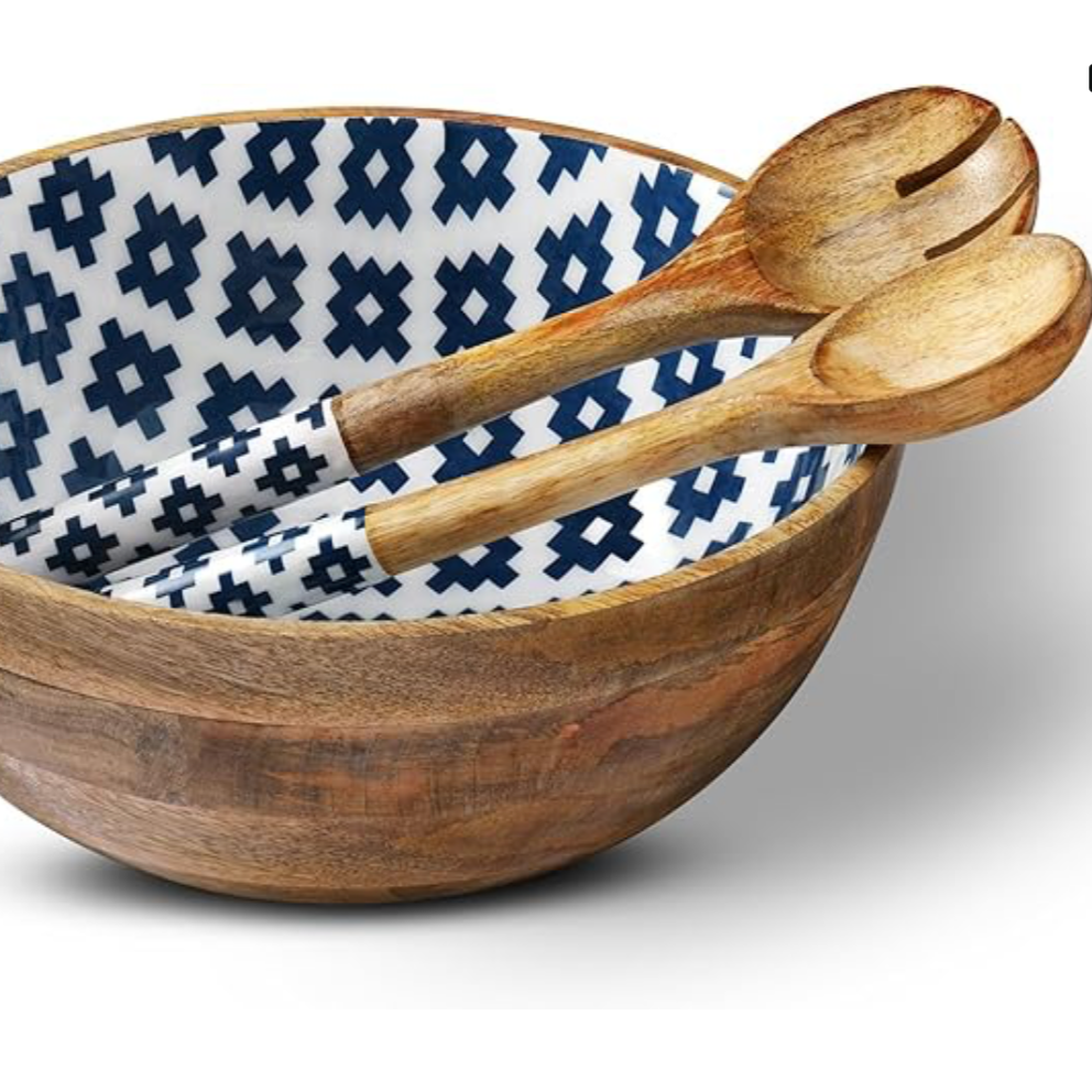 BLUE IMPRESSION SALAD BOWL (SET OF 1 BOWL & MIXING SPOONS)