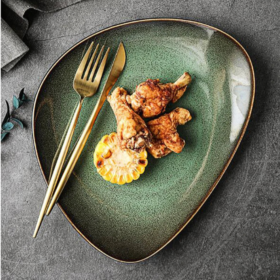 Green Triangular Dinner Plate | Modern Design