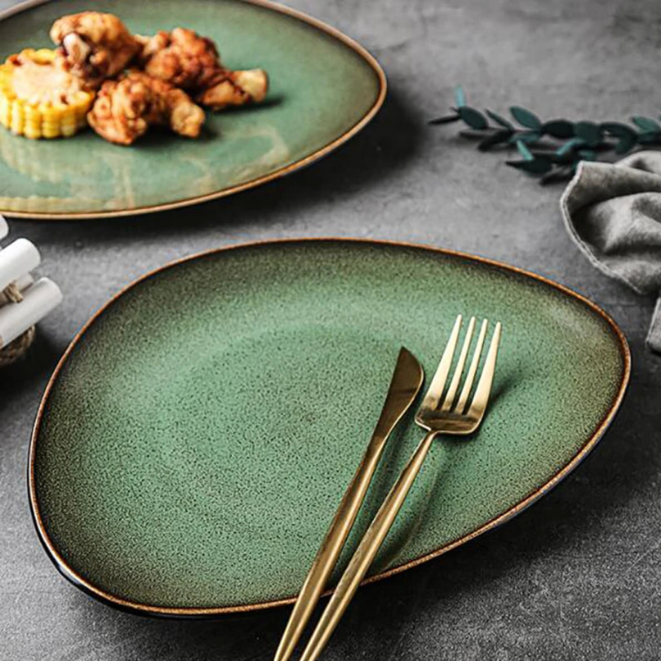 Green Triangular Dinner Plate | Modern Design