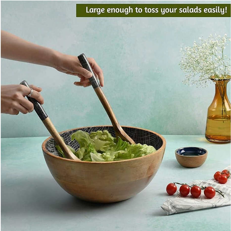 DARK BLUE SALAD BOWL (SET OF 1 BOWL & MIXING SPOONS)