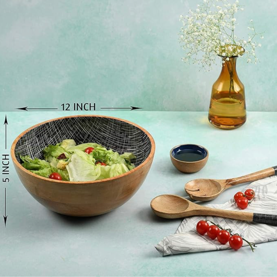 DARK BLUE SALAD BOWL (SET OF 1 BOWL & MIXING SPOONS)