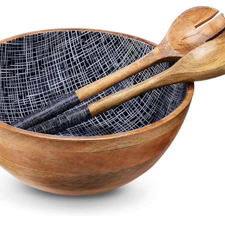 DARK BLUE SALAD BOWL (SET OF 1 BOWL & MIXING SPOONS)