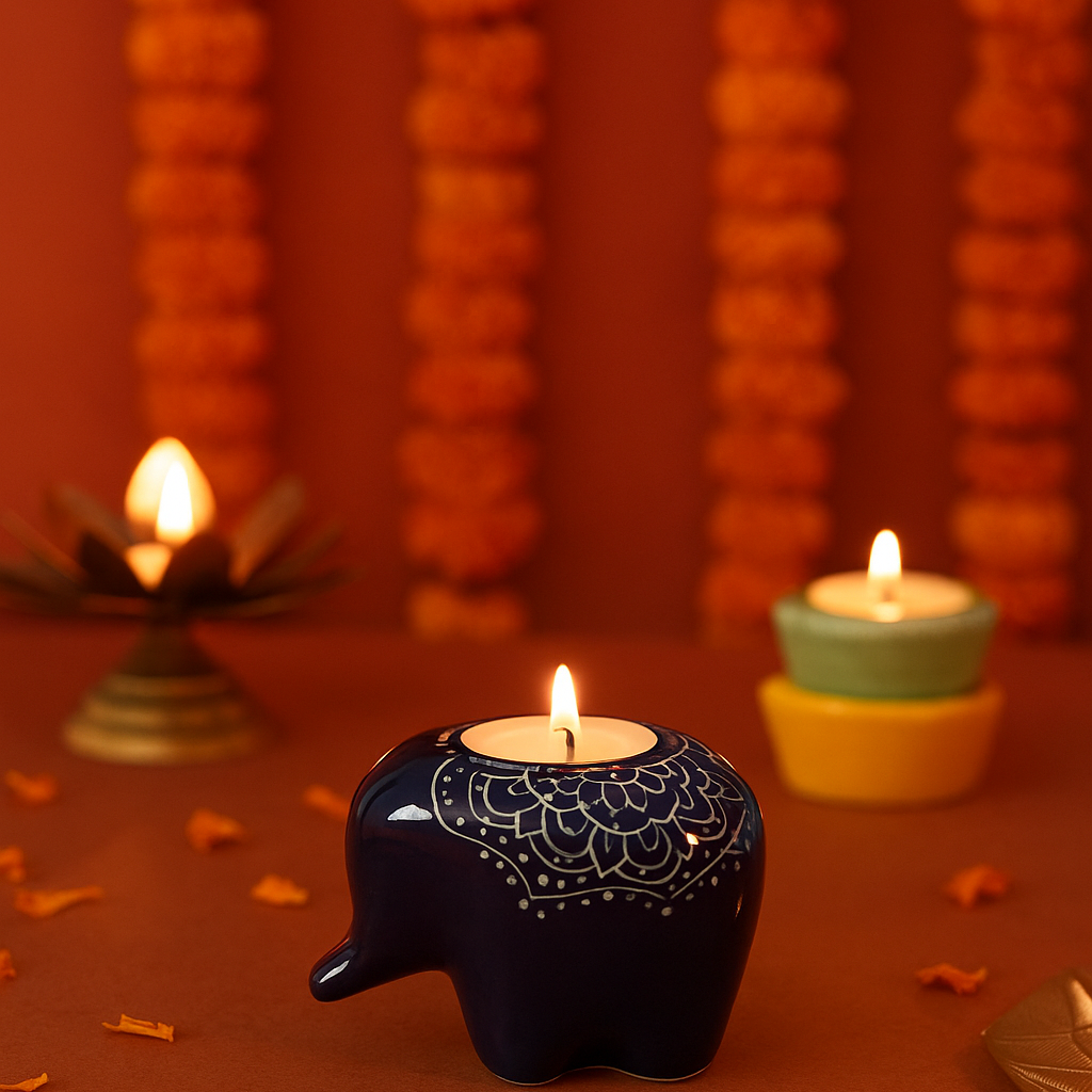 Ceramic Elephant Tea Light Holder (set of 6)