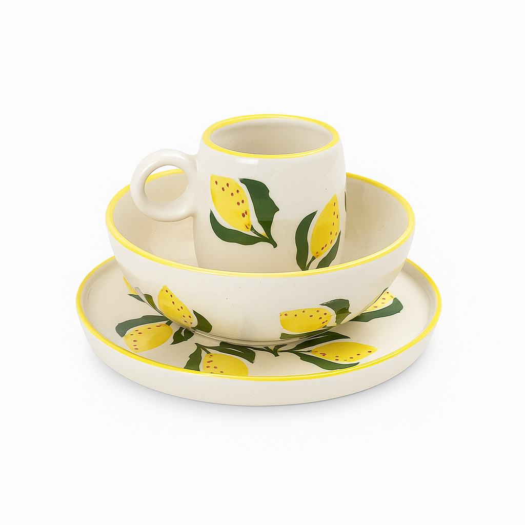 Limoncello Cup, plate and bowl set (Set of 1 cup, 1 plate and 1 snack bowl) | Pinterest Inspired
