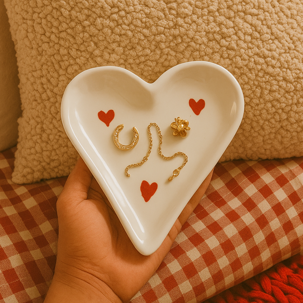 Heart Shaped Trinket Tray (Set of 1) | Ceramic