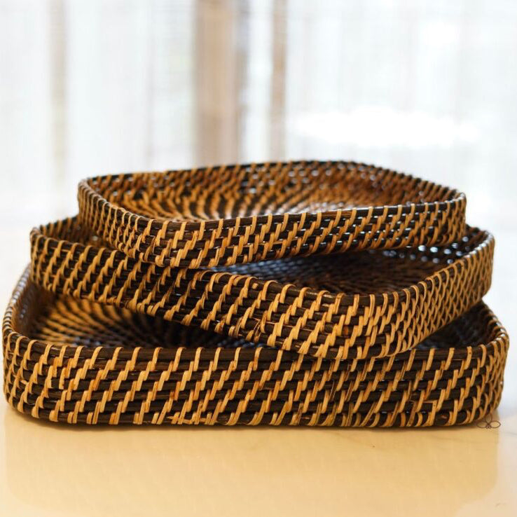 RATTAN DARK TRAY SETS (SET OF 3)
