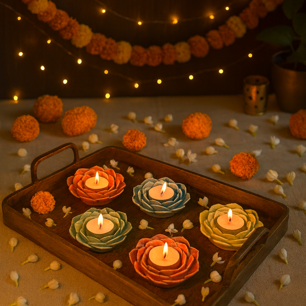 Blossom Flower Multi-color Tea Light Holder (set of 6)