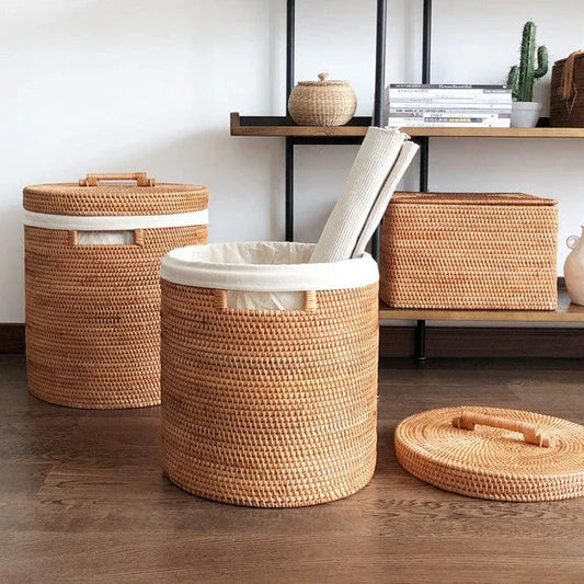 RATTAN STORAGE BATHROOM BASKET FOR CLOTHES WITH LID