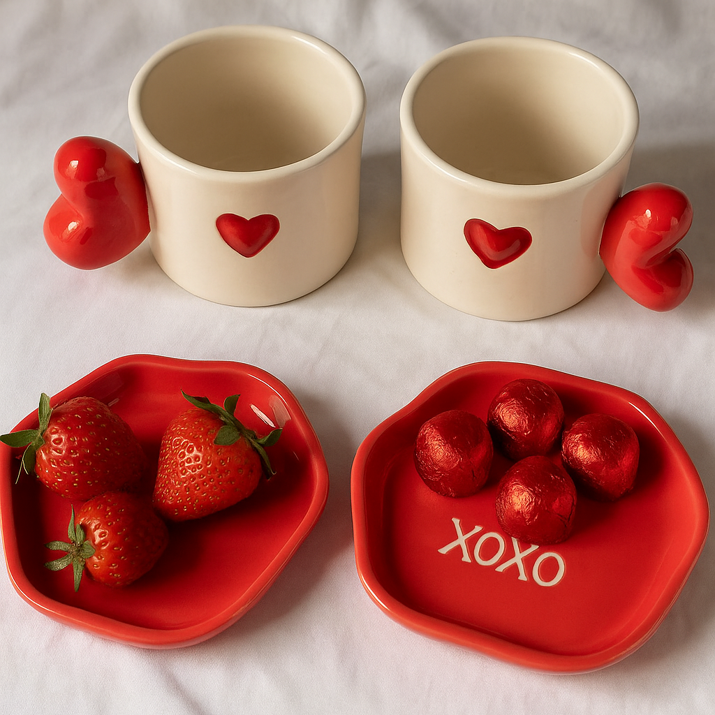 Heart handle Cup and XOXO plate (Set of 1 cup and 1 cookie plate) | Pinterest Inspired Design