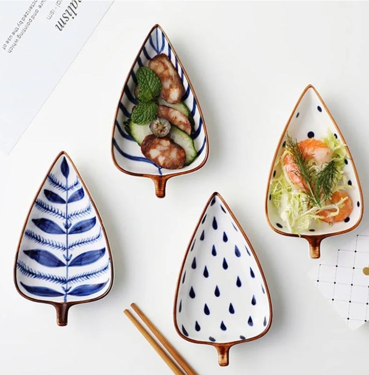 Indigo Leaf Snack Bowls (Set of 4) | Ceramic