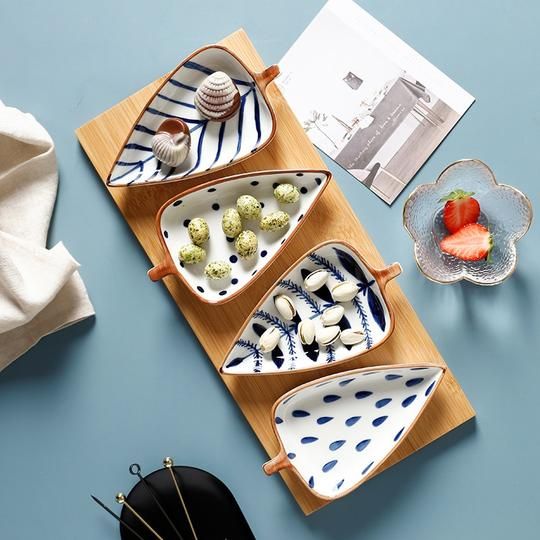 Indigo Leaf Snack Bowls (Set of 4) | Ceramic