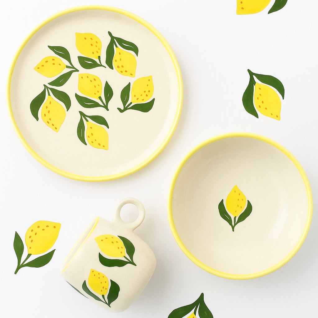 Limoncello Cup, plate and bowl set (Set of 1 cup, 1 plate and 1 snack bowl) | Pinterest Inspired