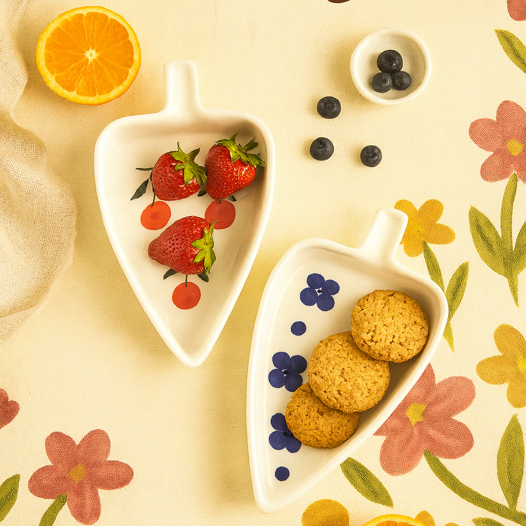 Floral Leaf Snack Bowls (Set of 2) | Ceramic