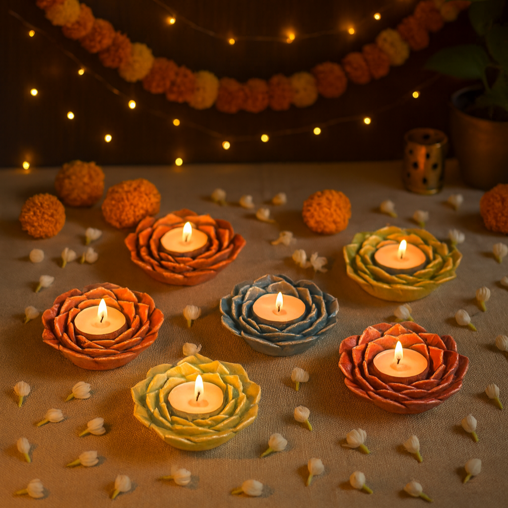 Blossom Flower Multi-color Tea Light Holder (set of 6)