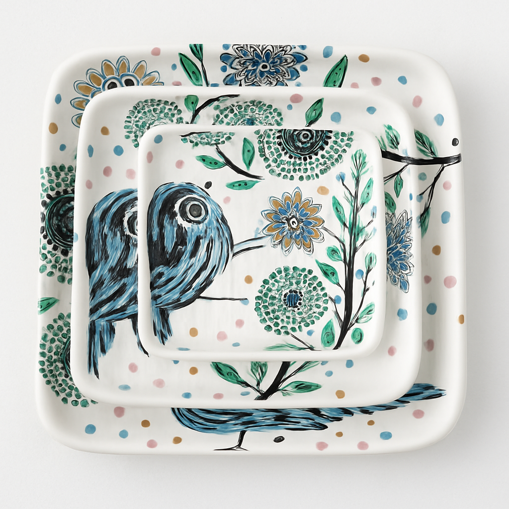 Hum Bird Snack Plate (Set of 3)| Ceramic