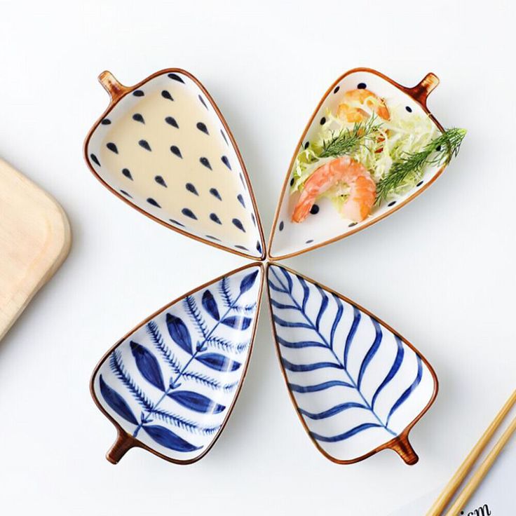 Indigo Leaf Snack Bowls (Set of 4) | Ceramic