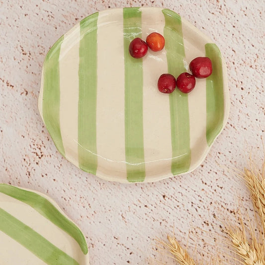 Green Stripe Cookie Plate | Ceramic