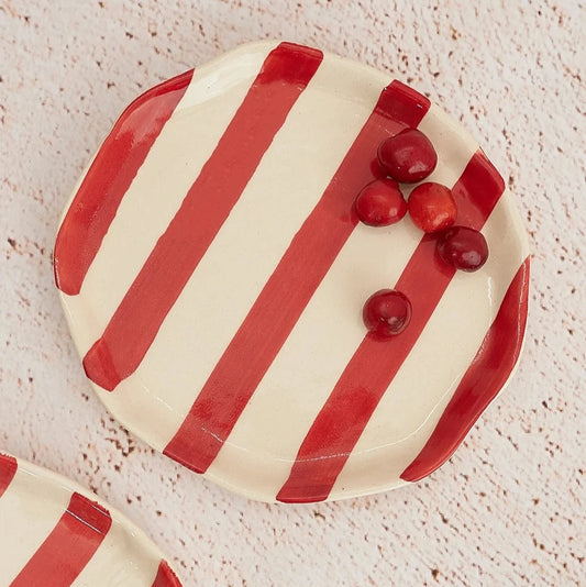 Red Stripe Cookie Plate | Ceramic