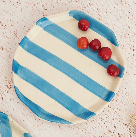 Light Blue Stripe Cookie Plate | Ceramic