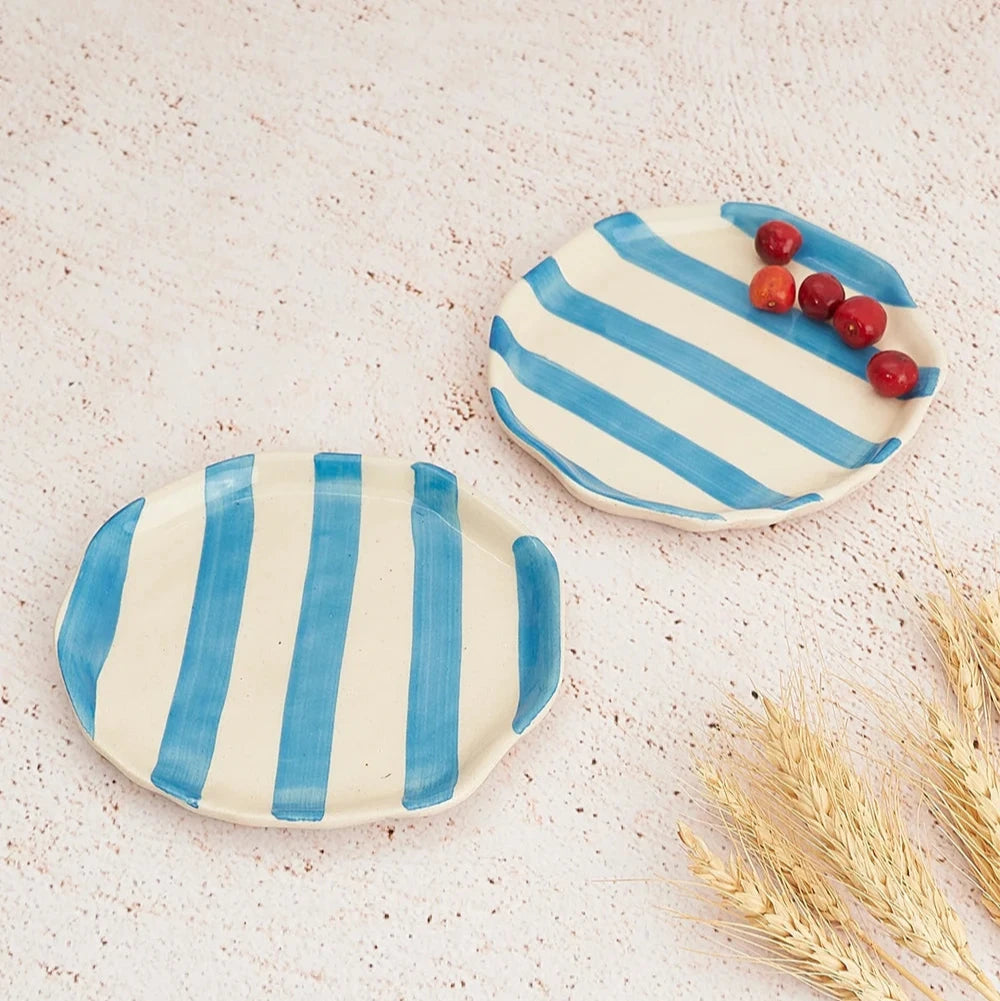 Light Blue Stripe Cookie Plate | Ceramic