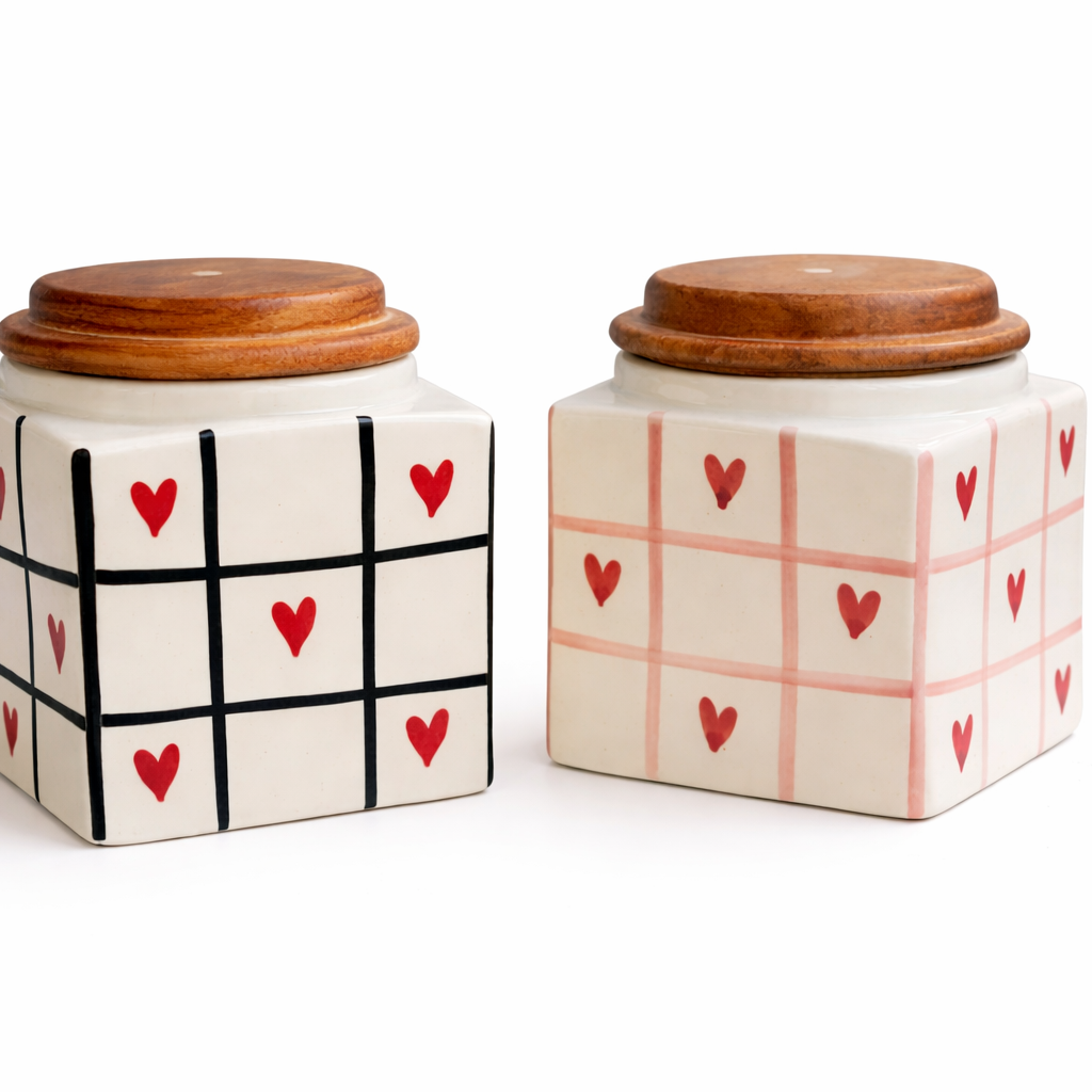 Hearty Heart Ceramic Jar Set with wooden lid ( Set of 2) | Pinterest Inspired Design