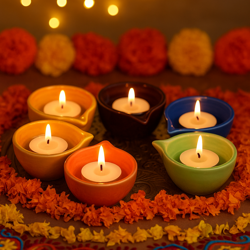 Ceramic Diya Shape Tea Light Holder (set of 6)