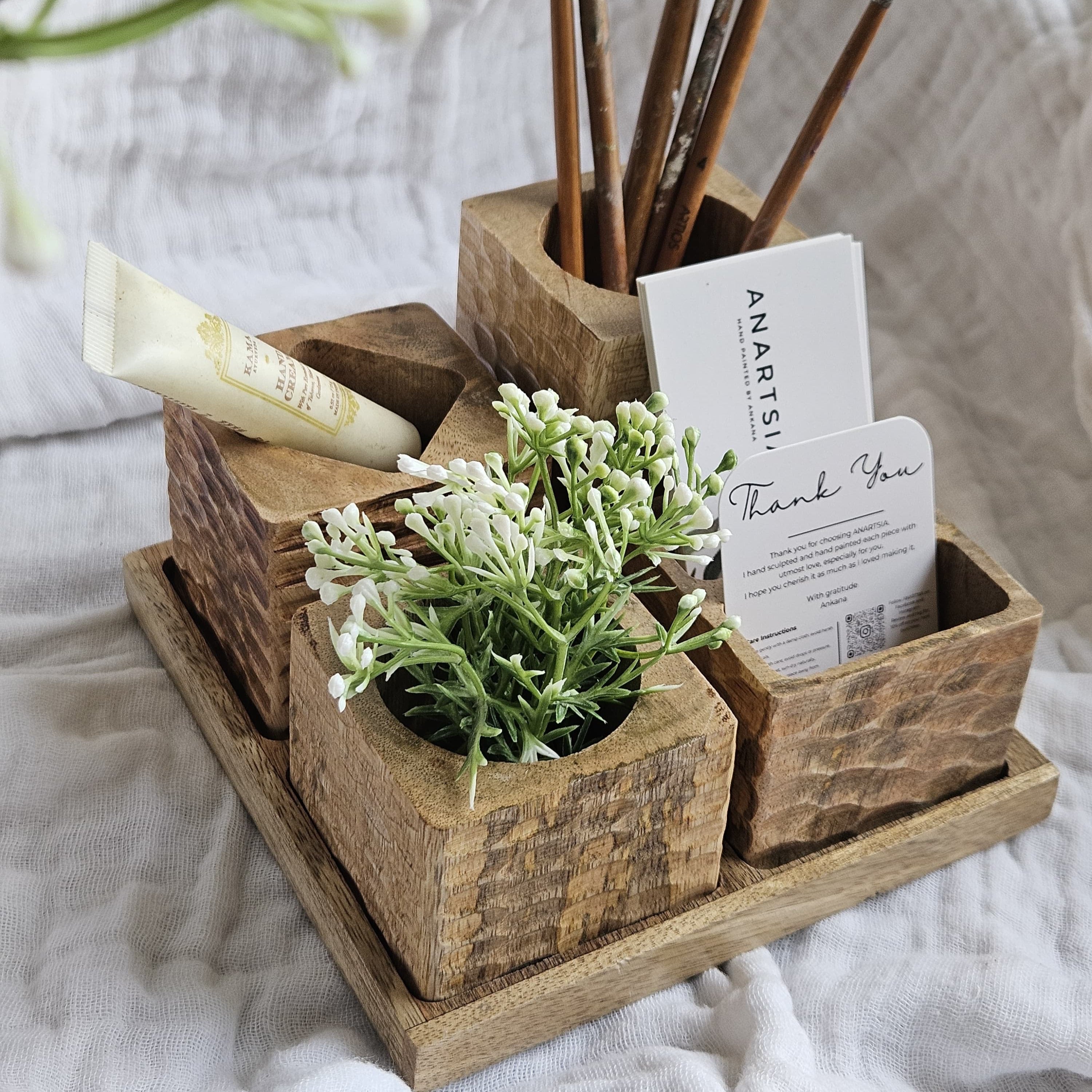 Wooden Pen Stand  | Elegant Study Table  Decor | Gift-Boxed