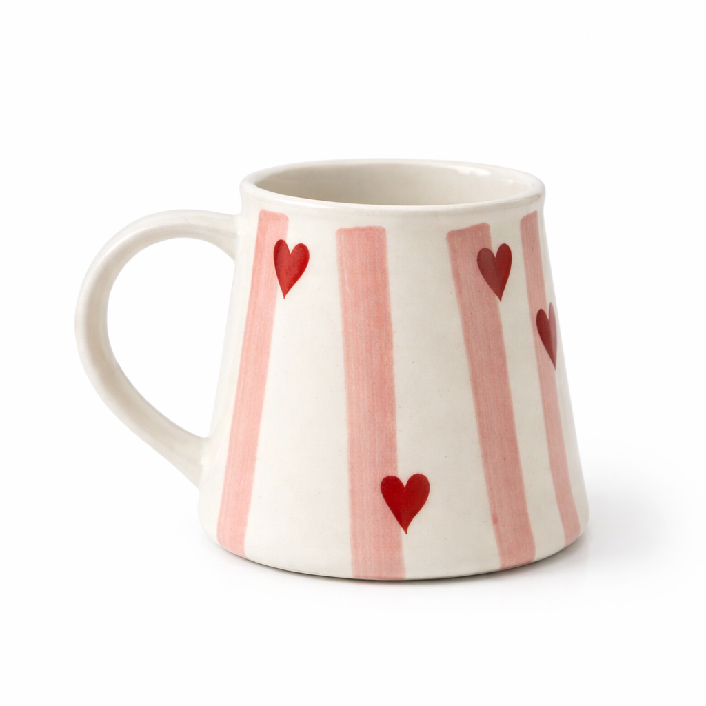 Mug with heart patterns on a white background