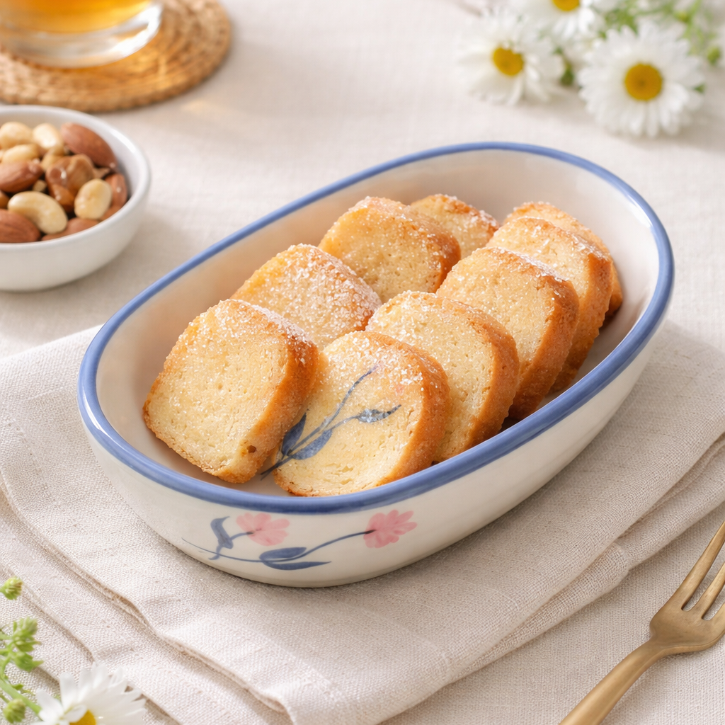 Bowl of sliced bread on a table with a glass of iced tea and flowers.