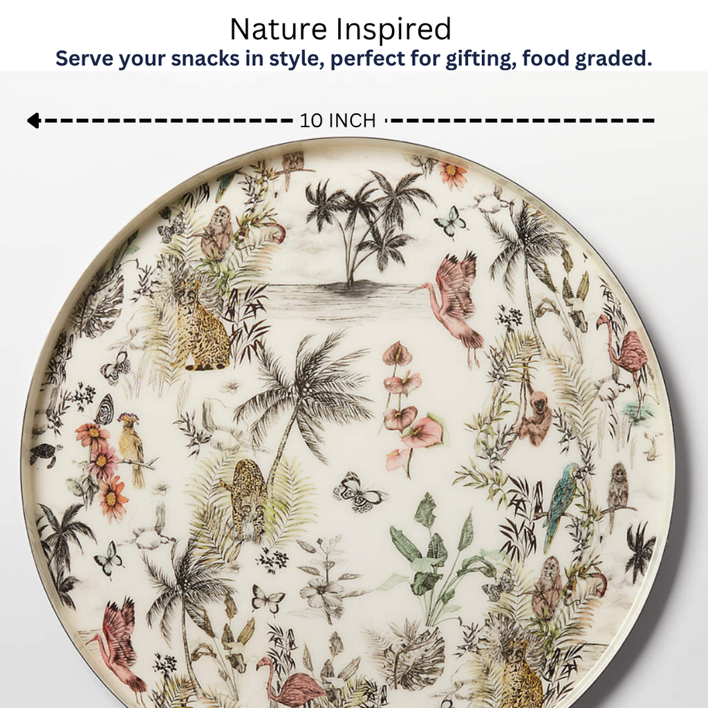 Tropical Grove Round Serving Tray | Brass