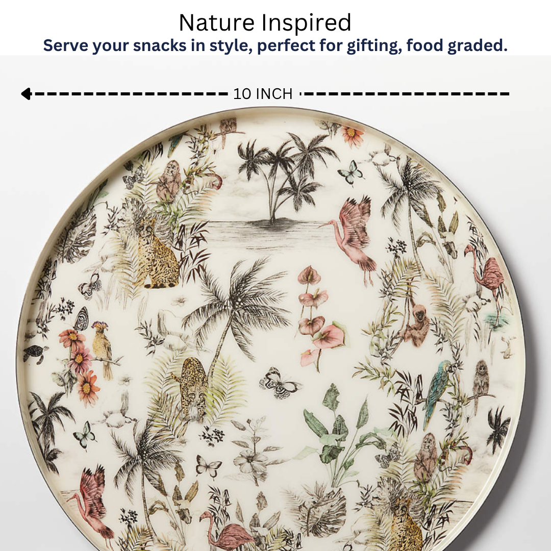 Tropical Grove Round Serving Tray | Brass