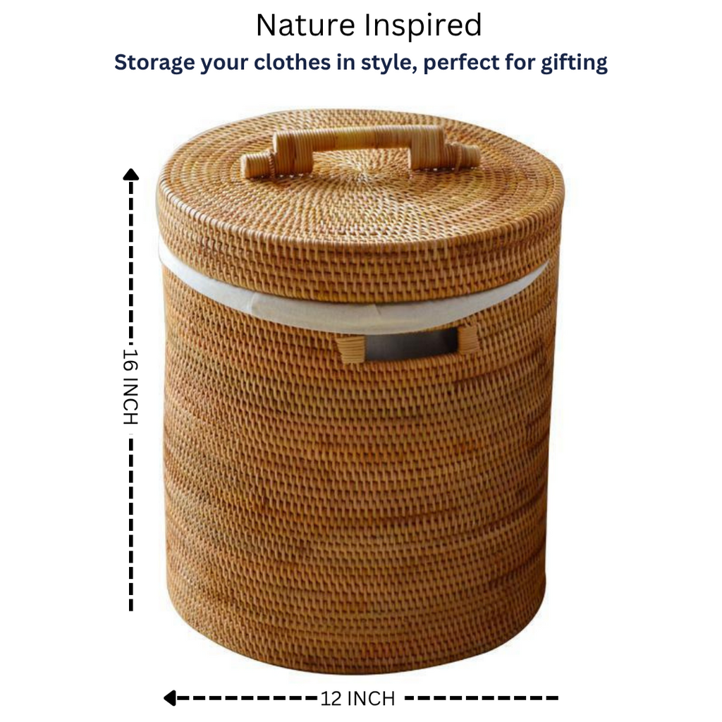 RATTAN STORAGE BATHROOM BASKET FOR CLOTHES WITH LID