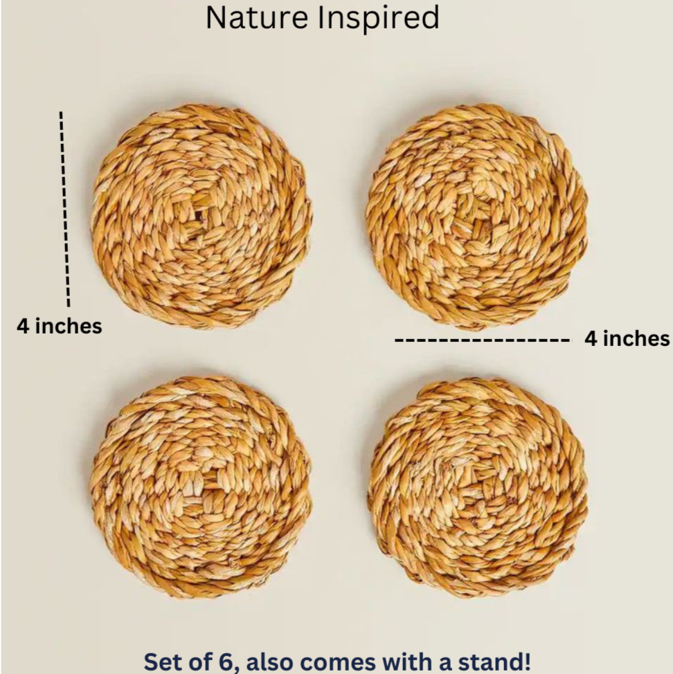 RATTAN TEA COASTERS (SET OF 6 WITH STAND)