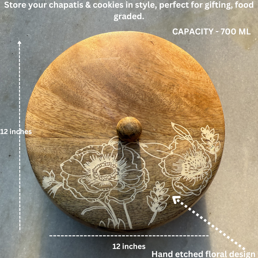 Wooden Etched Roti /Cookie Box