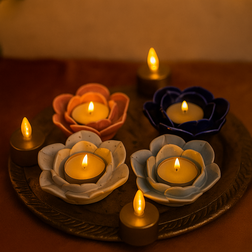 Colourful Ceramic Diyas (set of 4)