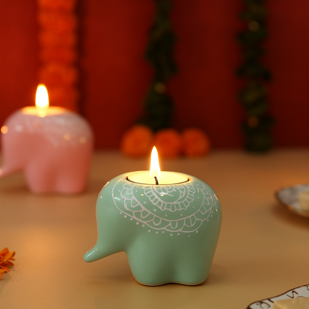 Ceramic Elephant Tea Light Holder (set of 6)