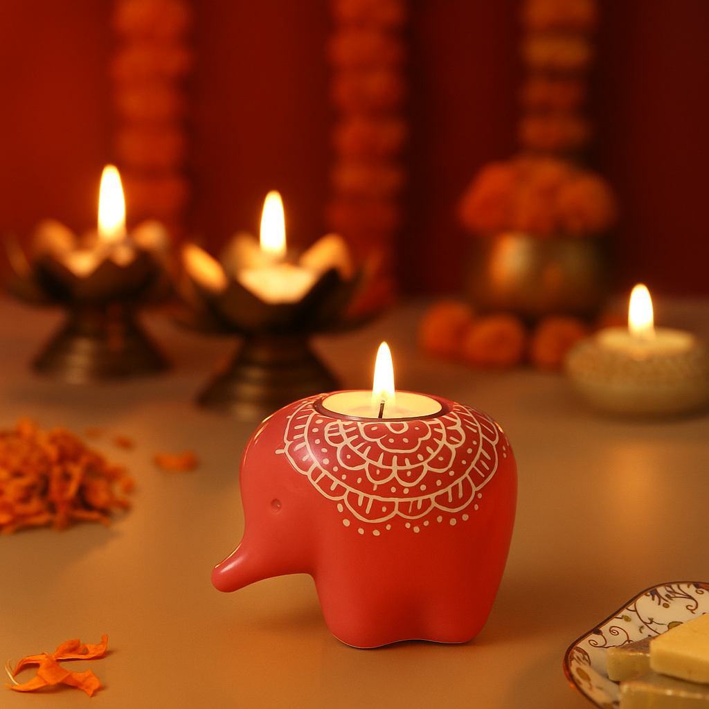 Ceramic Elephant Tea Light Holder (set of 6)