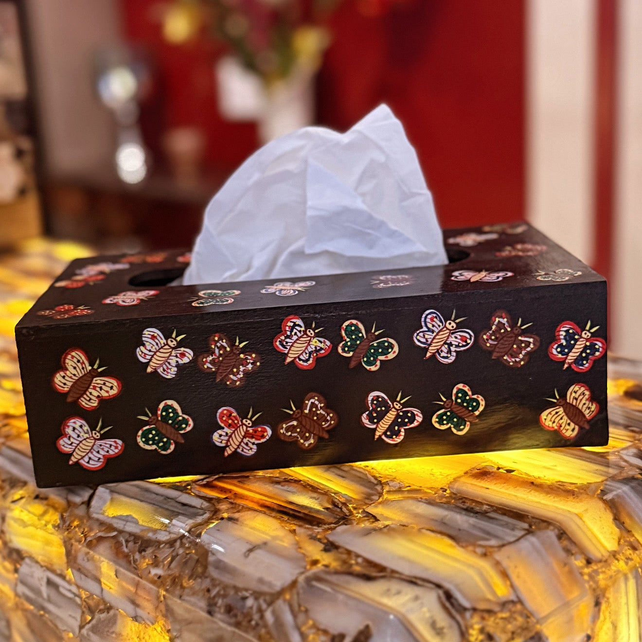 BUTTERFLY HAND-PAINTED TISSUE BOX
