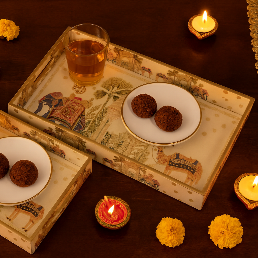 ELEPHANT ENAMELLED SERVING TRAY (SET OF 2)