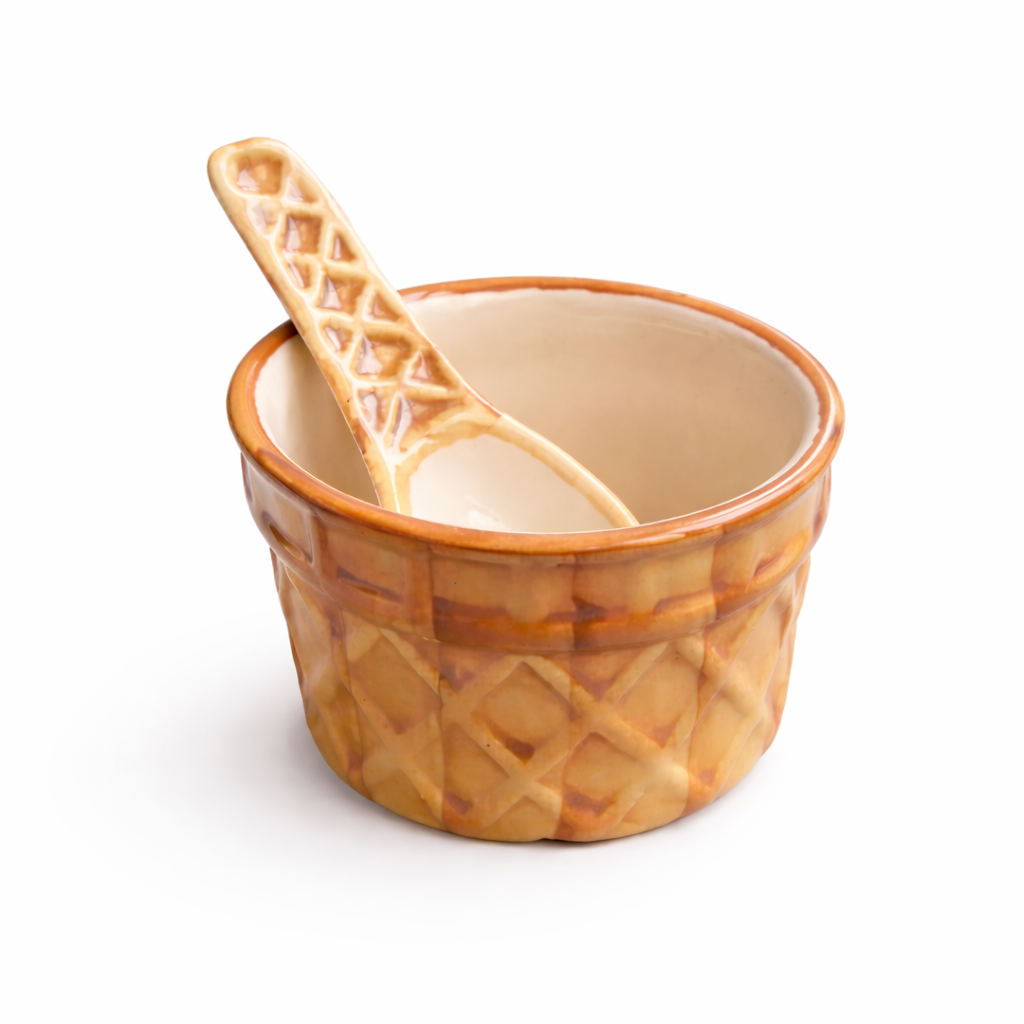 CERAMIC ICE CREAM BOWL AND SPOON SET