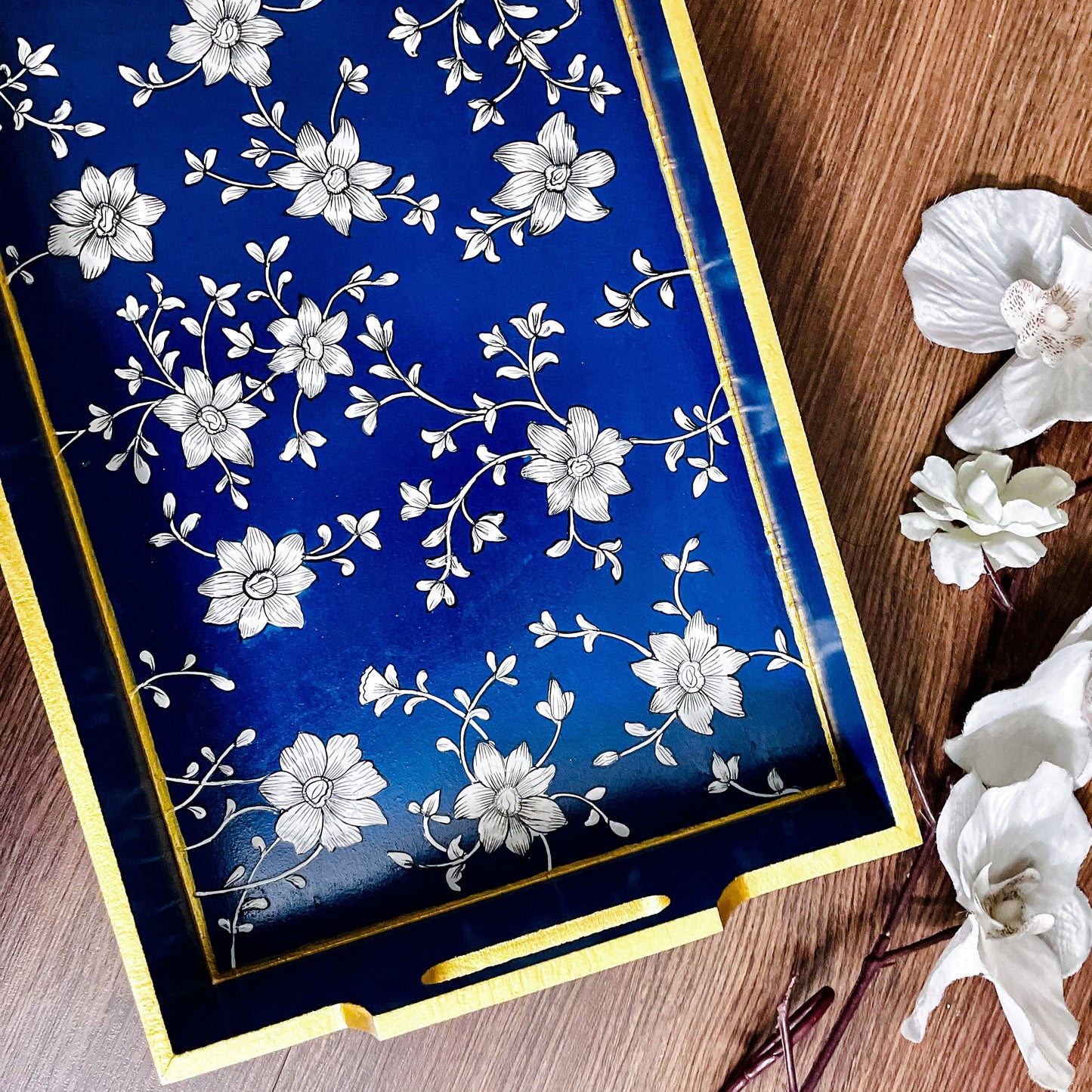 "AZRAQ" HAND-PAINTED SERVING TRAY