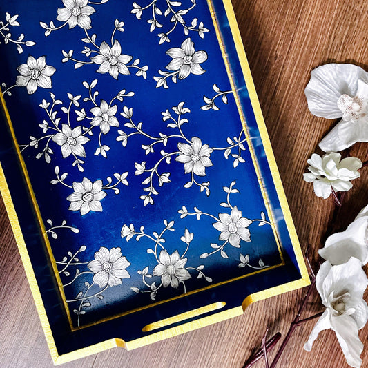 "AZRAQ" HAND-PAINTED SERVING TRAY