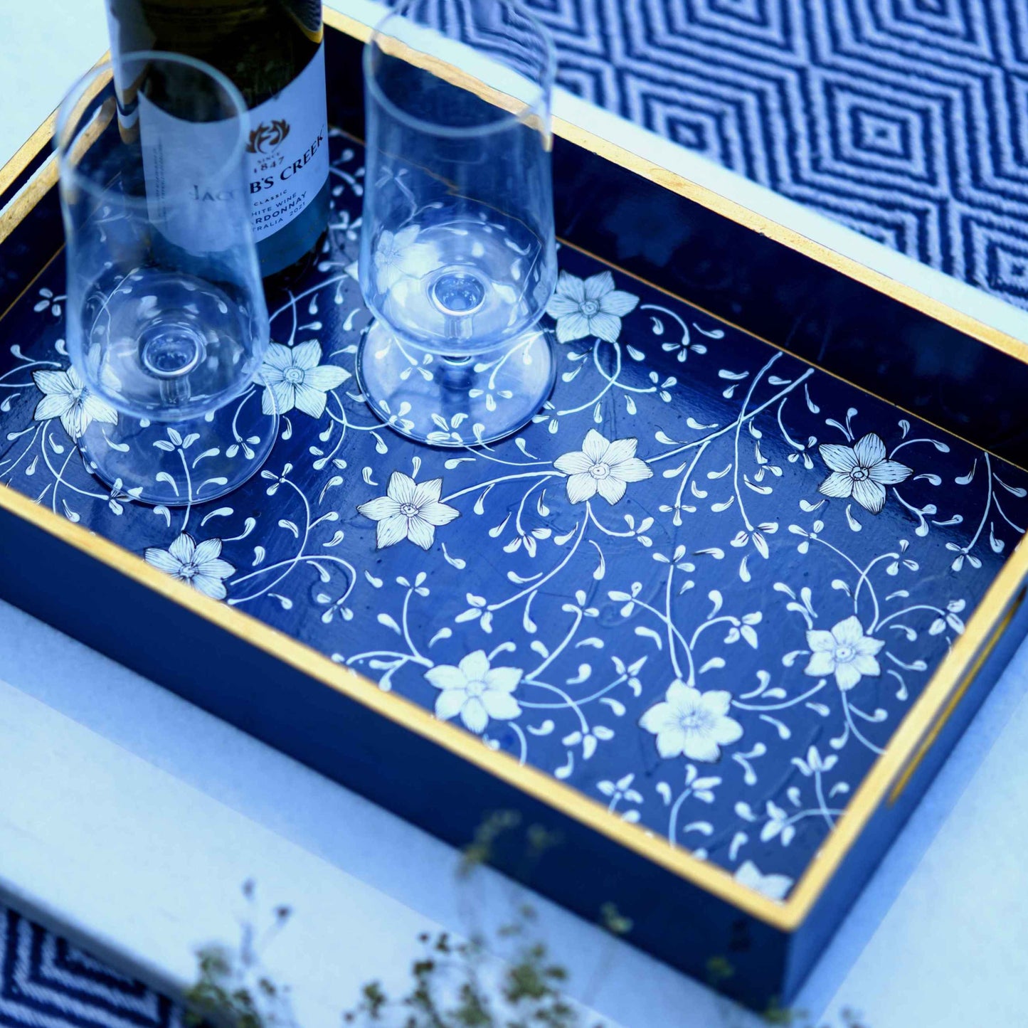 "AZRAQ" HAND-PAINTED SERVING TRAY