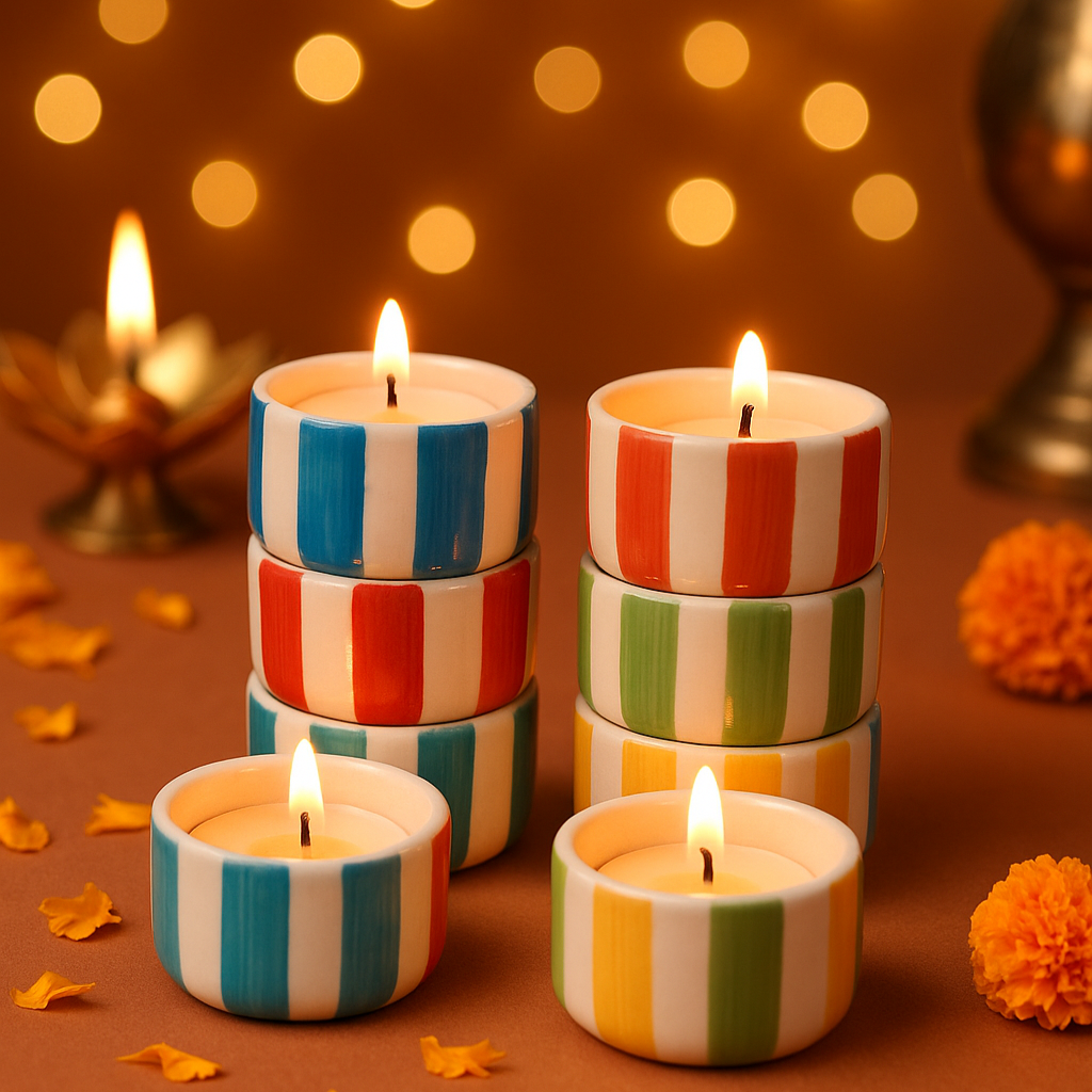 Ceramic Multi-color Tea Light Holder (set of 6)